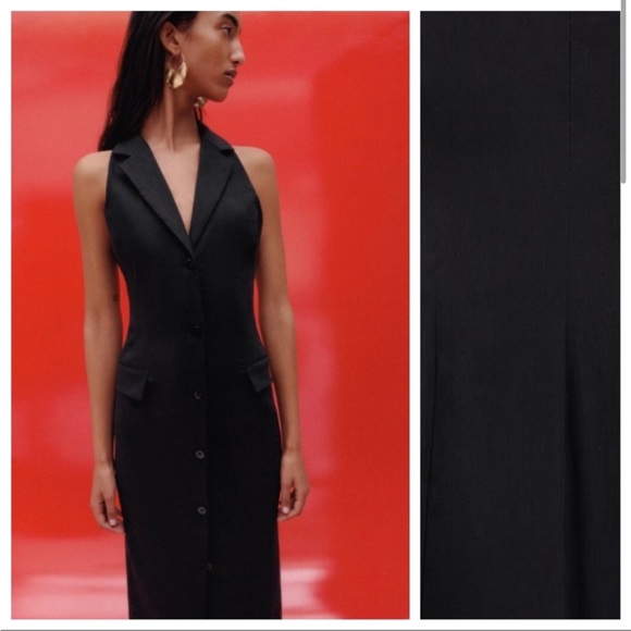 Zara Black Linen Sleeveless Vest Midi Dress - Picture 7 of 11